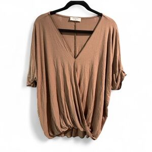 Zenana Tan V-Neck Blouse